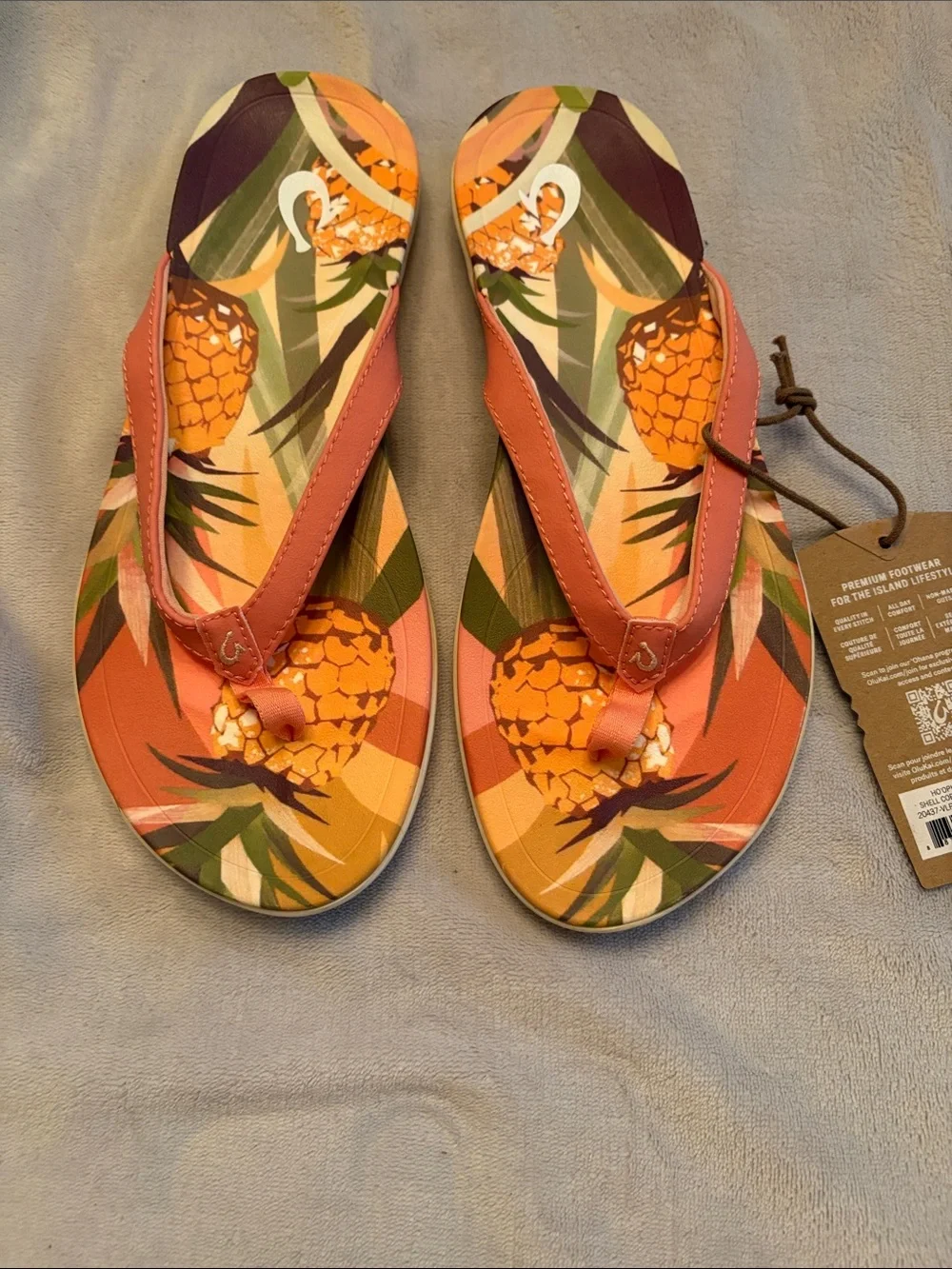 OluKai Pineapple Print Coral Strap Flip Flop Sandals